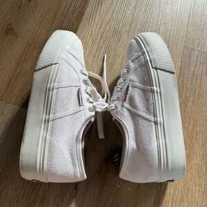 Superga 2790 White Platform Lace Up Canvas Sneakers Size 38 or Women’s 7.5